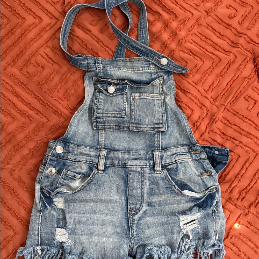 Almost Famous Blue Jean Overalls Shorts